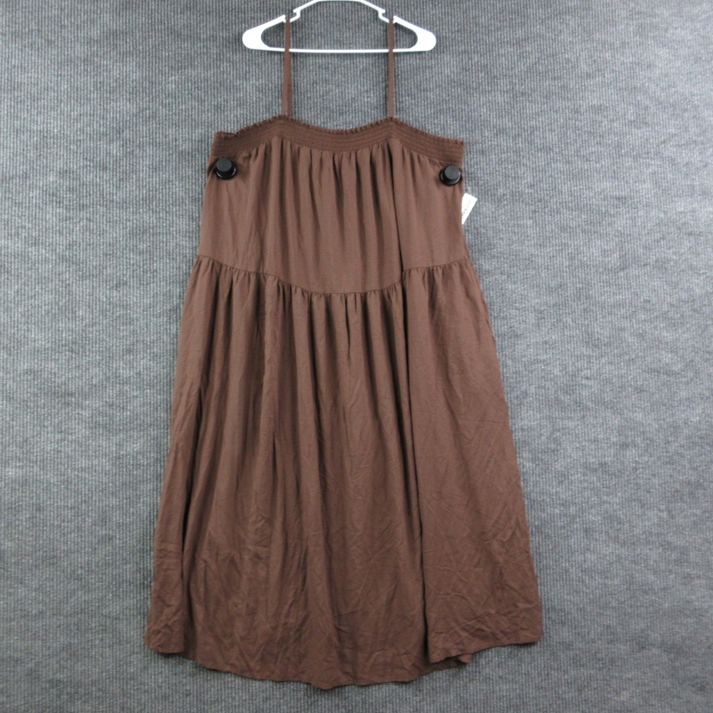 Old Navy Dress Womens 2XL Brown Maxi Sundress Square Neck Smocked Strappy NWT
